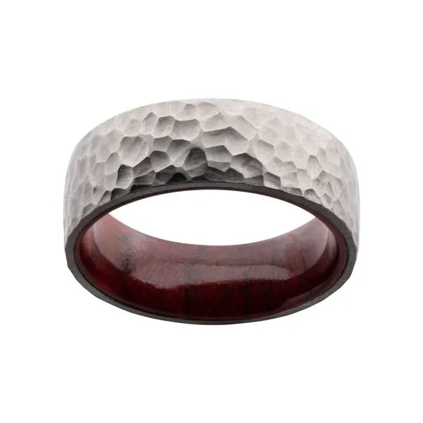 Titanium & Redwood Matte Finish Hammered Comfort Fit Ring Image 2 Rihner's Jewelry Gretna, LA