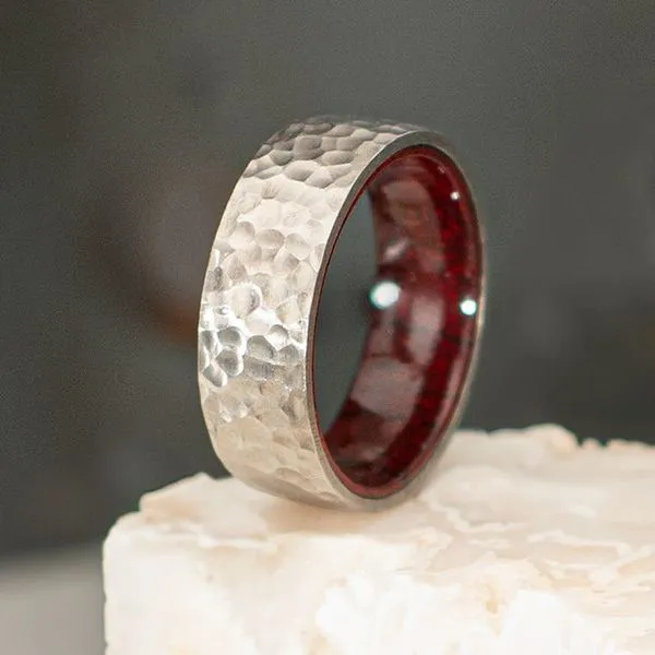 Titanium & Redwood Matte Finish Hammered Comfort Fit Ring Image 4 Trenton Jewelers Ltd. Trenton, MI