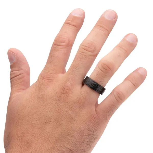 Black IP Titanium & Redwood Matte Finish Hammered Comfort Fit Ring Image 5 Thomas A. Davis Jewelers Holland, MI