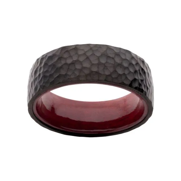 Black IP Titanium & Redwood Matte Finish Hammered Comfort Fit Ring Image 2 Daniel Jewelers Brewster, NY