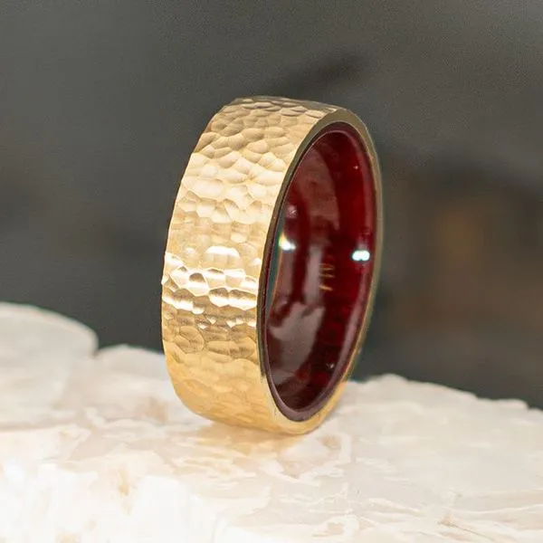 Gold IP Titanium & Redwood Matte Finish Hammered Comfort Fit Ring Image 4 Rihner's Jewelry Gretna, LA