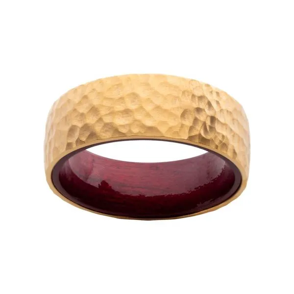 Gold IP Titanium & Redwood Matte Finish Hammered Comfort Fit Ring Image 2 Timmreck & McNicol Jewelers McMinnville, OR