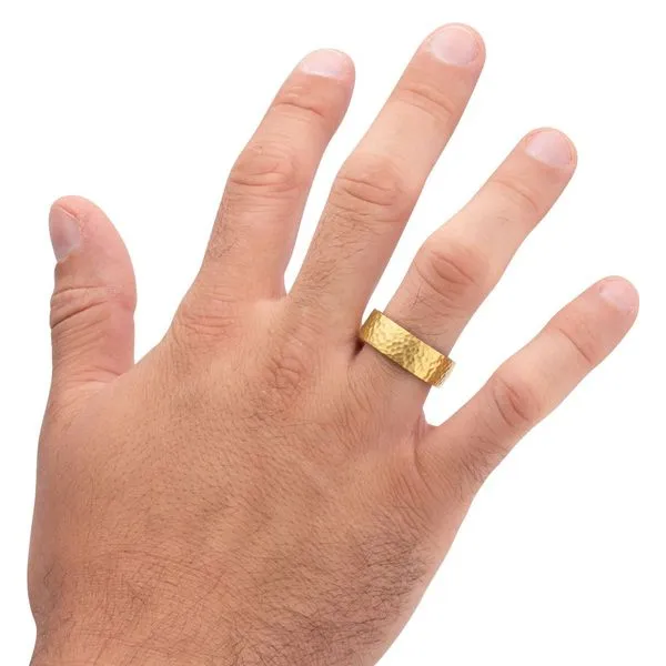 Gold IP Titanium & Redwood Matte Finish Hammered Comfort Fit Ring Image 5 Rihner's Jewelry Gretna, LA
