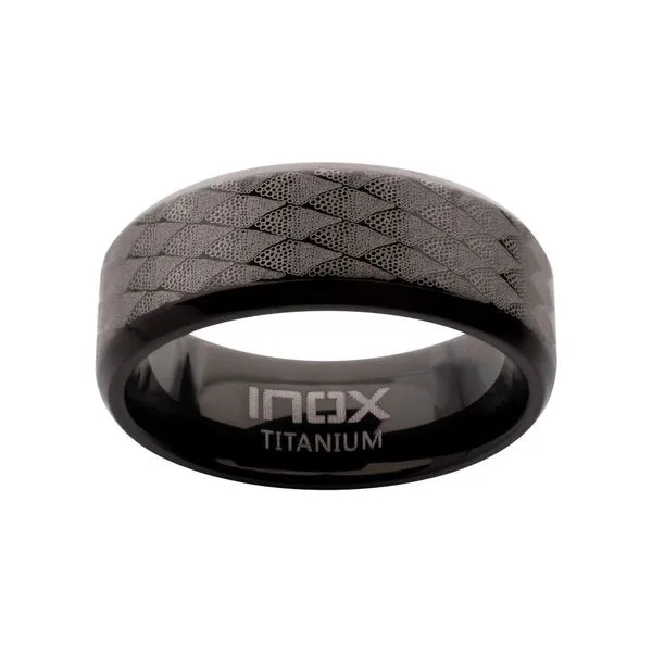 Black IP Titanium Etched Fishskin Comfort Fit Ring Image 2 Banks Jewelers Burnsville, NC