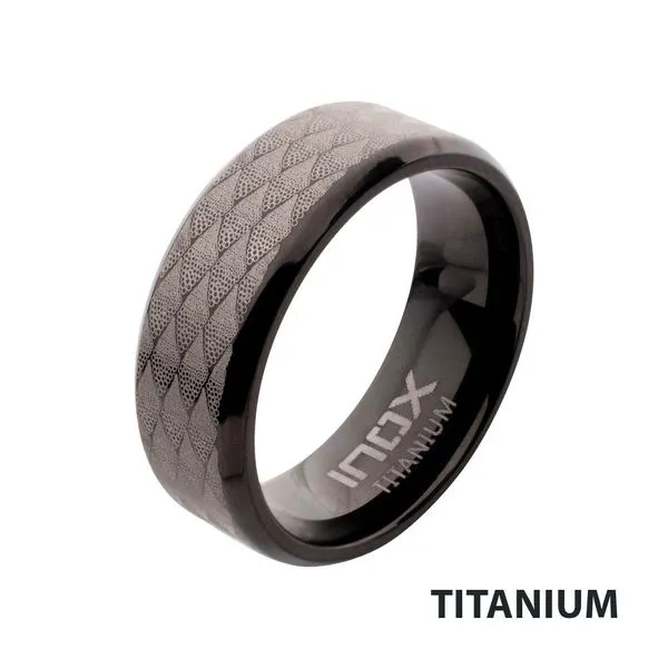Black IP Titanium Etched Fishskin Comfort Fit Ring Alan Miller Jewelers Oregon, OH