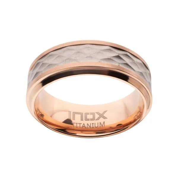 Rose Gold IP Titanium Matte Finish Mosaic Inlay Comfort Fit Ring Image 2 Cellini Design Jewelers Orange, CT