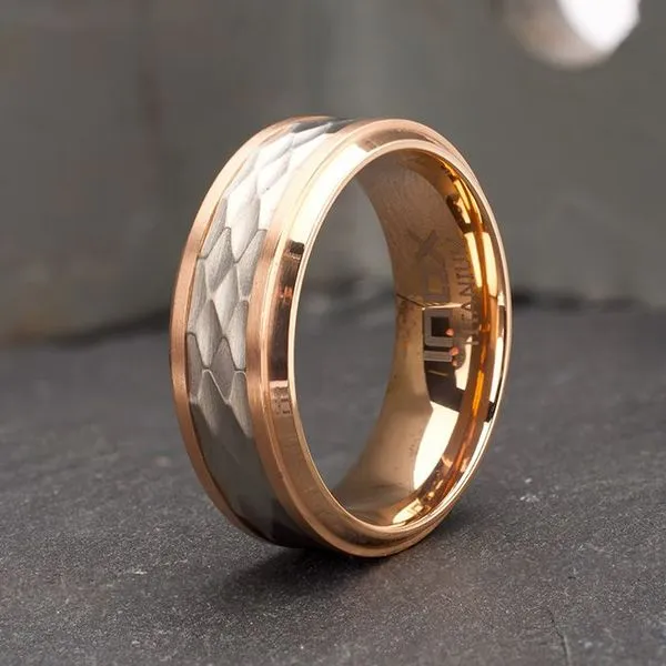 Rose Gold IP Titanium Matte Finish Mosaic Inlay Comfort Fit Ring Image 5 Alan Miller Jewelers Oregon, OH