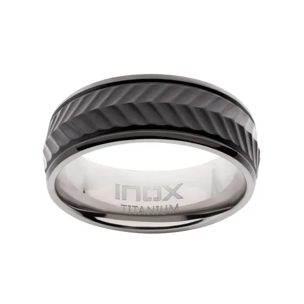 Black IP Titanium Matte Finish Chevron Comfort Fit Ring Image 2 Valentine's Fine Jewelry Dallas, PA