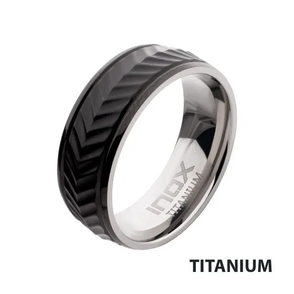 Black IP Titanium Matte Finish Chevron Comfort Fit Ring Cellini Design Jewelers Orange, CT