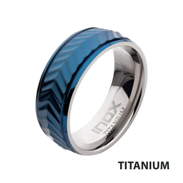 Blue IP Titanium Matte Finish Chevron Comfort Fit Ring Cellini Design Jewelers Orange, CT
