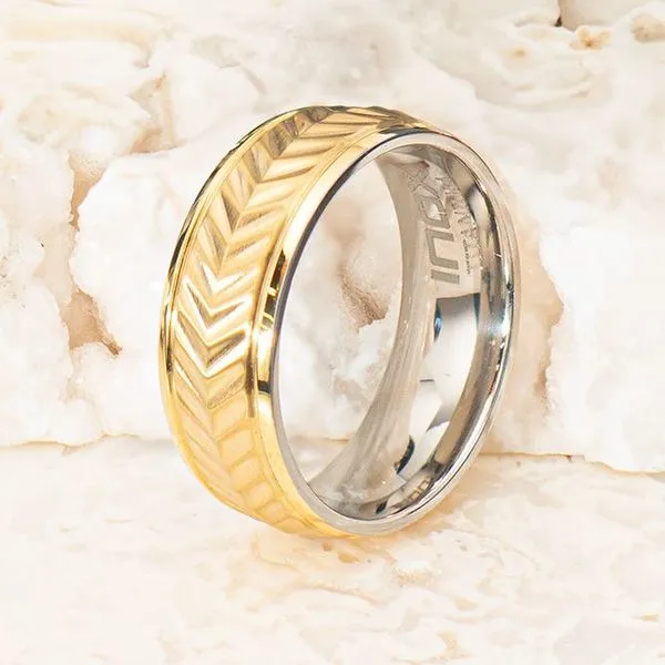 Gold IP Titanium Matte Finish Chevron Comfort Fit Ring Image 5 Morin Jewelers Southbridge, MA