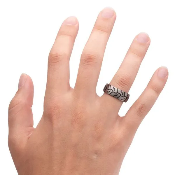 Titanium & Redwood Matte Finish Tiremark Comfort Fit Ring Image 5 Cellini Design Jewelers Orange, CT