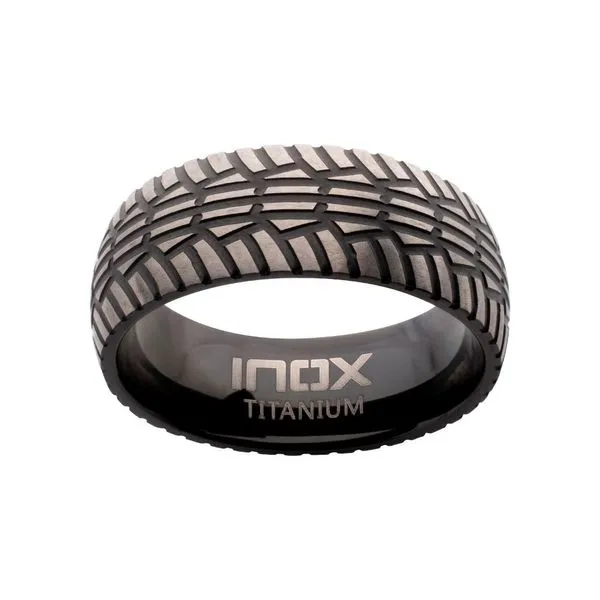 Black IP Titanium Matte Finish Tiremark Comfort Fit Ring Image 2 Daniel Jewelers Brewster, NY
