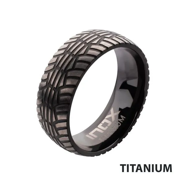 Black IP Titanium Matte Finish Tiremark Comfort Fit Ring Alan Miller Jewelers Oregon, OH