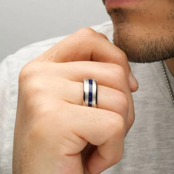 Matte Finish Titanium Lapis Lazuli Stone Inlay Comfort Fit Ring Image 5 Valentine's Fine Jewelry Dallas, PA