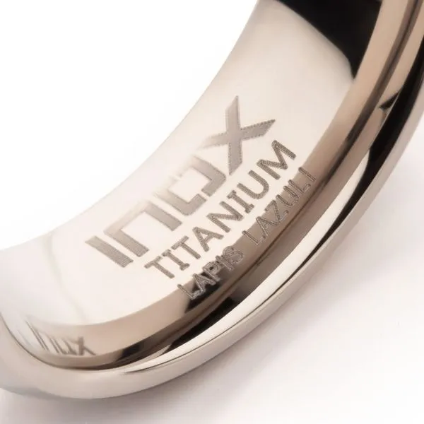 Matte Finish Titanium Lapis Lazuli Stone Inlay Comfort Fit Ring Image 4 Ask Design Jewelers Olean, NY