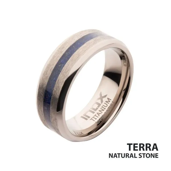 Matte Finish Titanium Lapis Lazuli Stone Inlay Comfort Fit Ring Thomas A. Davis Jewelers Holland, MI