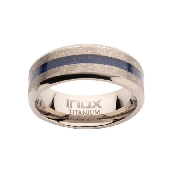 Matte Finish Titanium Lapis Lazuli Stone Inlay Comfort Fit Ring Image 2 Thomas A. Davis Jewelers Holland, MI
