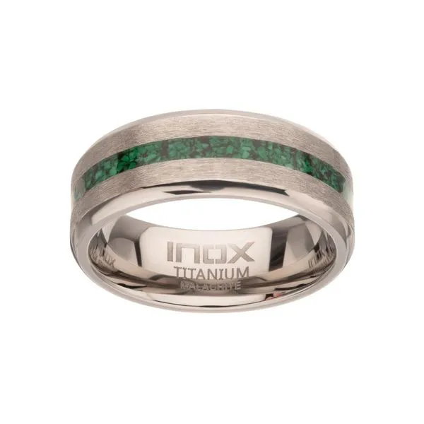 Matte Finish Titanium Malachite Stone Inlay Comfort Fit Ring Image 2 Valentine's Fine Jewelry Dallas, PA