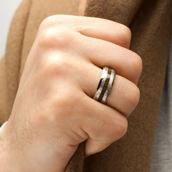 Matte Finish Titanium Tiger Eye Stone Inlay Comfort Fit Ring Image 5 Carroll's Jewelers Fort Lauderdale, FL