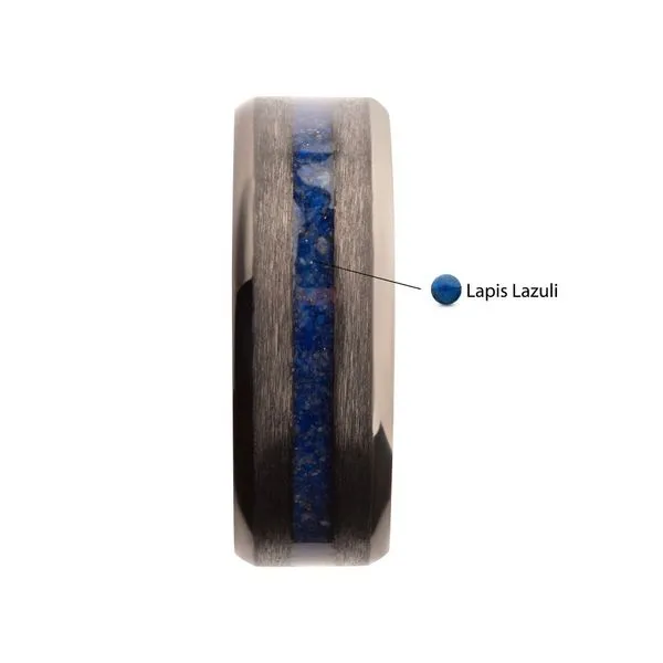 Matte Finish Gun Metal IP Titanium Lapis Lazuli Stone Inlay Comfort Fit Ring Image 3 Carroll's Jewelers Fort Lauderdale, FL