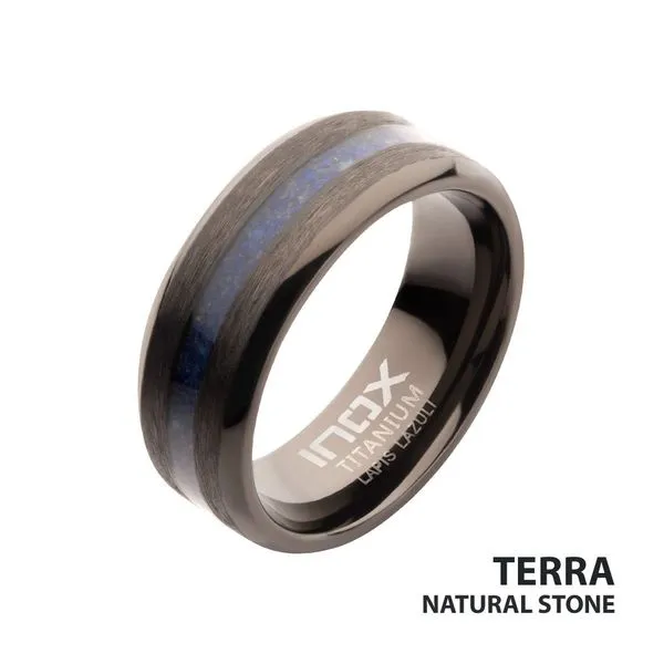Matte Finish Gun Metal IP Titanium Lapis Lazuli Stone Inlay Comfort Fit Ring Rihner's Jewelry Gretna, LA