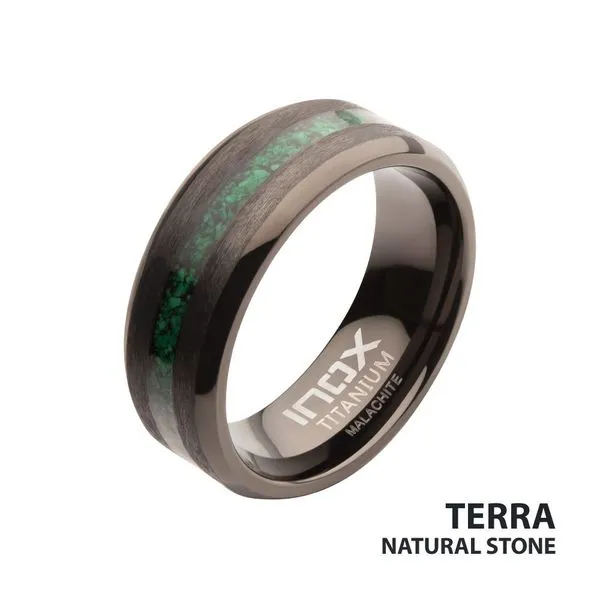 Matte Finish Gun Metal IP Titanium Malachite Stone Inlay Comfort Fit Ring Rihner's Jewelry Gretna, LA