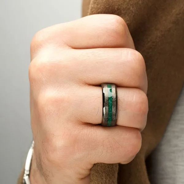 Matte Finish Gun Metal IP Titanium Malachite Stone Inlay Comfort Fit Ring Image 5 Woelk's House of Diamonds Russell, KS