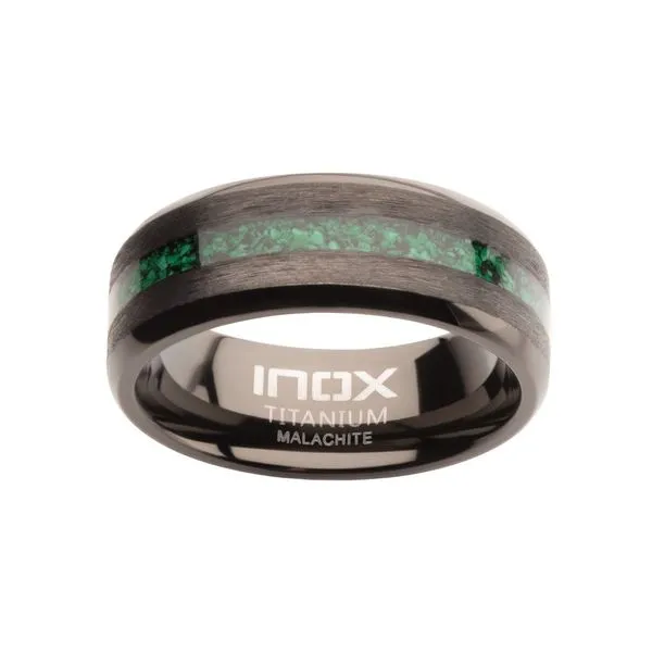 Matte Finish Gun Metal IP Titanium Malachite Stone Inlay Comfort Fit Ring Image 2 Spath Jewelers Bartow, FL