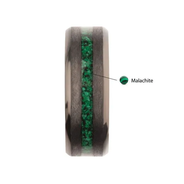 Matte Finish Gun Metal IP Titanium Malachite Stone Inlay Comfort Fit Ring Image 3 Spath Jewelers Bartow, FL