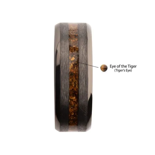 Matte Finish Gun Metal IP Titanium Tiger Eye Stone Inlay Comfort Fit Ring Image 3 Cellini Design Jewelers Orange, CT
