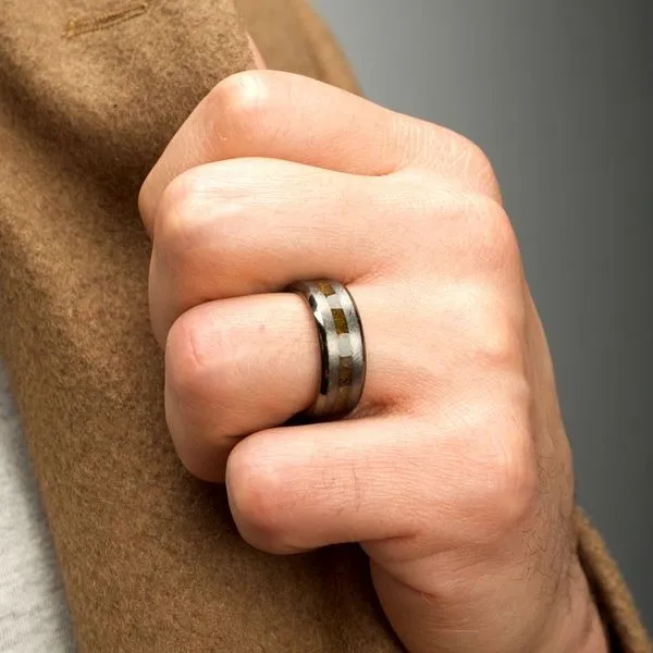 Matte Finish Gun Metal IP Titanium Tiger Eye Stone Inlay Comfort Fit Ring Image 5 Ask Design Jewelers Olean, NY