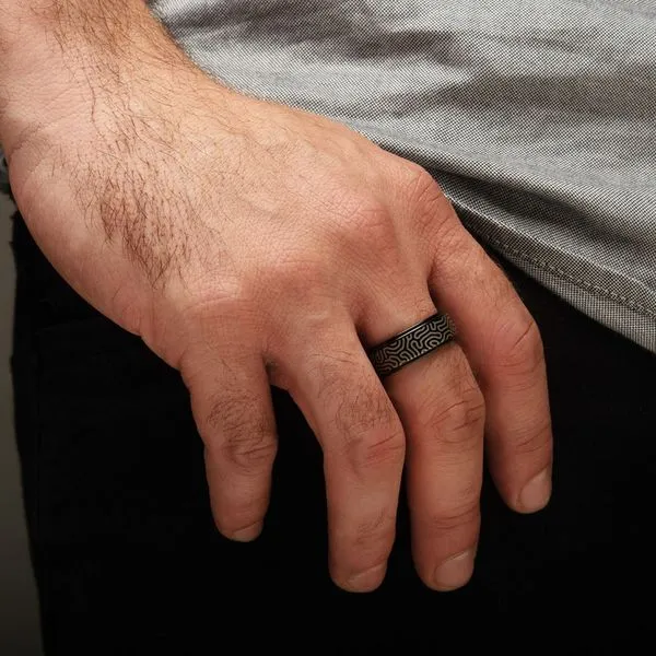 Titanium Black IP with Brain Coral Pattern Comfort Fit Ring Image 5 Timmreck & McNicol Jewelers McMinnville, OR