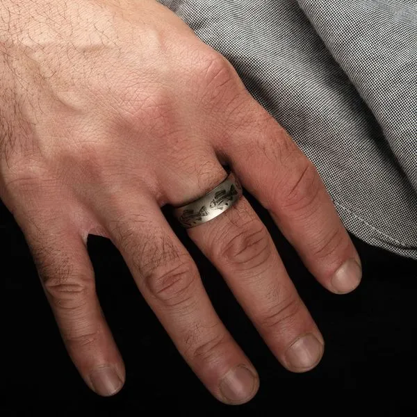 Titanium Black IP with Fishbone Design Comfort Fit Ring Image 5 Cellini Design Jewelers Orange, CT