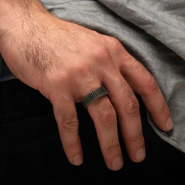 Titanium Black IP with Reptile Skin Pattern with Inner Rosewood Comfort Fit Ring Image 5 Cellini Design Jewelers Orange, CT