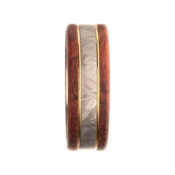 8mm Titanium, Meteorite & Koa Wood Inlay Comfort Fit Ring Image 3 Thomas A. Davis Jewelers Holland, MI
