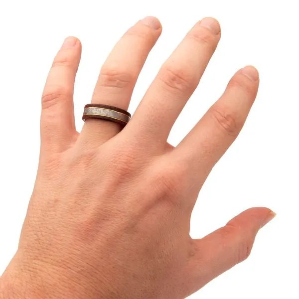 8mm Titanium, Meteorite & Koa Wood Inlay Comfort Fit Ring Image 5 Thomas A. Davis Jewelers Holland, MI