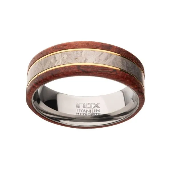 8mm Titanium, Meteorite & Koa Wood Inlay Comfort Fit Ring Image 2 Collard Jewelers League City, TX