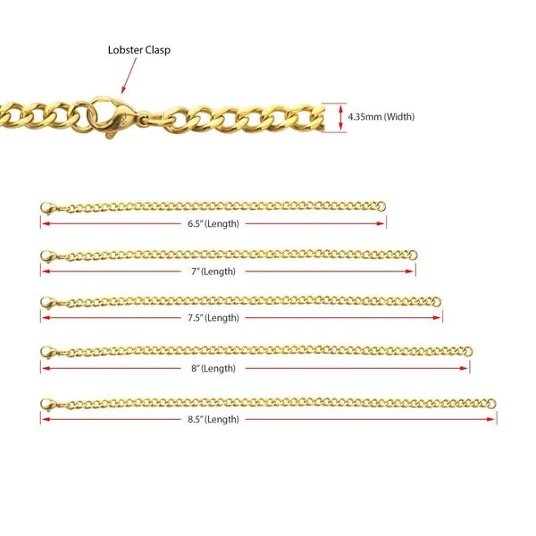 4.35mm 18Kt Gold IP Titanium Flat Curb Chain Bracelet Image 4 Rihner's Jewelry Gretna, LA