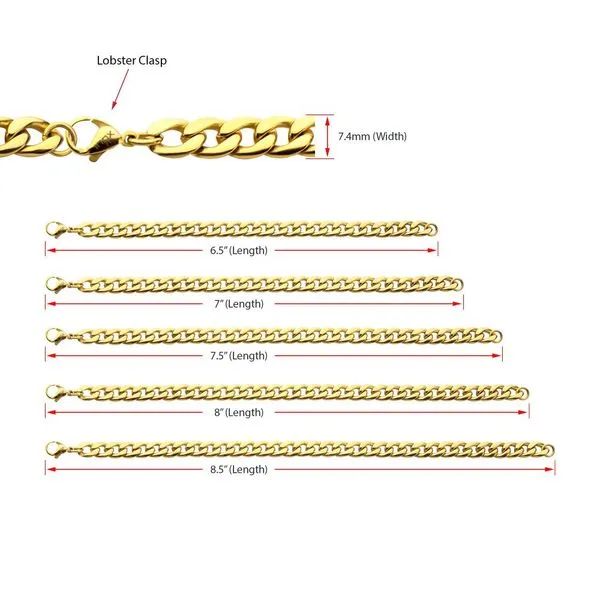 7.4mm 18Kt Gold IP Titanium Curb Chain Bracelet Image 4 Rihner's Jewelry Gretna, LA