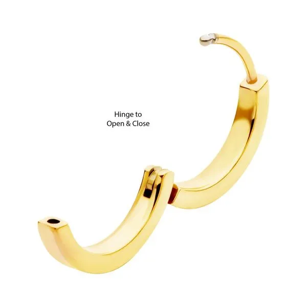 20g 24Kt Gold PVD Titanium Clear CZ Hinged Huggie Earrings Image 3 Carroll's Jewelers Fort Lauderdale, FL