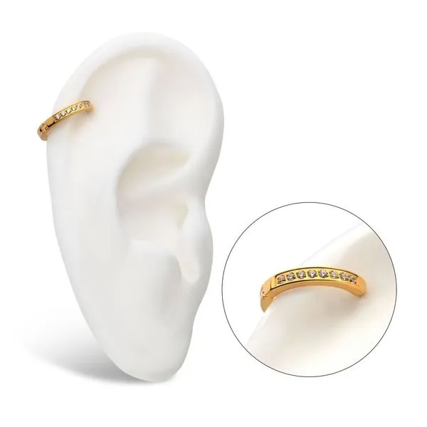 20g 24Kt Gold PVD Titanium Clear CZ Hinged Huggie Earrings Image 4 Carroll's Jewelers Fort Lauderdale, FL