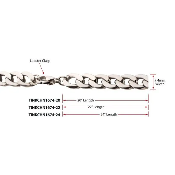 7.4mm Titanium Curb Chain Necklace with Lobster Clasp Image 5 Thomas A. Davis Jewelers Holland, MI