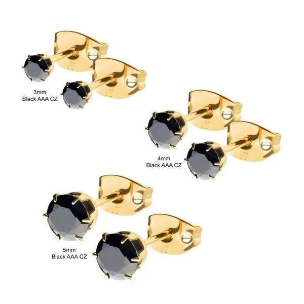 20g 24Kt Gold IP Titanium Post and Butterfly Back with 6-Prong Gem Stud Earrings Image 4 Rihner's Jewelry Gretna, LA