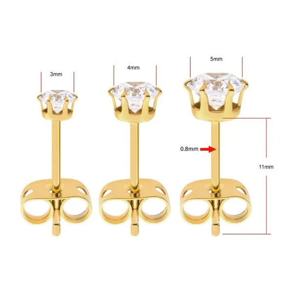 20g 24Kt Gold IP Titanium Post and Butterfly Back with 6-Prong Gem Stud Earrings Image 5 Rihner's Jewelry Gretna, LA
