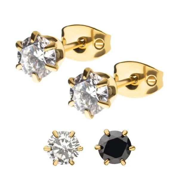 20g 24Kt Gold IP Titanium Post and Butterfly Back with 6-Prong Gem Stud Earrings Rihner's Jewelry Gretna, LA