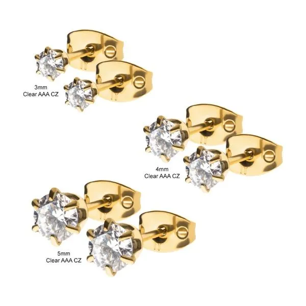 20g 24Kt Gold IP Titanium Post and Butterfly Back with 6-Prong Gem Stud Earrings Image 3 Rihner's Jewelry Gretna, LA