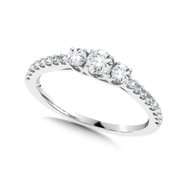 Round Diamond 3-Stone 14k White Gold Engagement Ring With Pave set Shank Shipley's Fine Jewelry Hampstead, MD