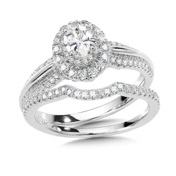 Oval Double-Halo Diamond Engagement Ring and Wedding Band Bridal Set Shipley's Fine Jewelry Hampstead, MD
