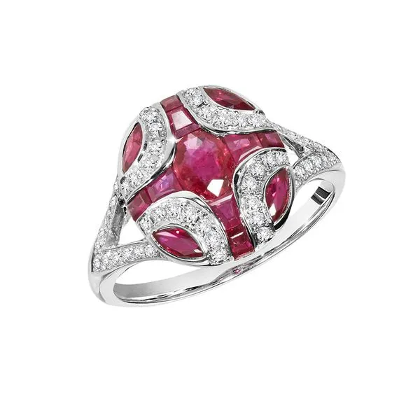 Vintage Split Shank Diamond and Ruby Cocktail Ring Shipley's Fine Jewelry Hampstead, MD